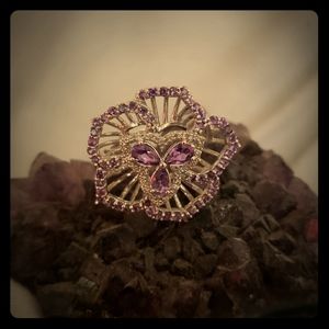 Amethyst and sapphire flower ring